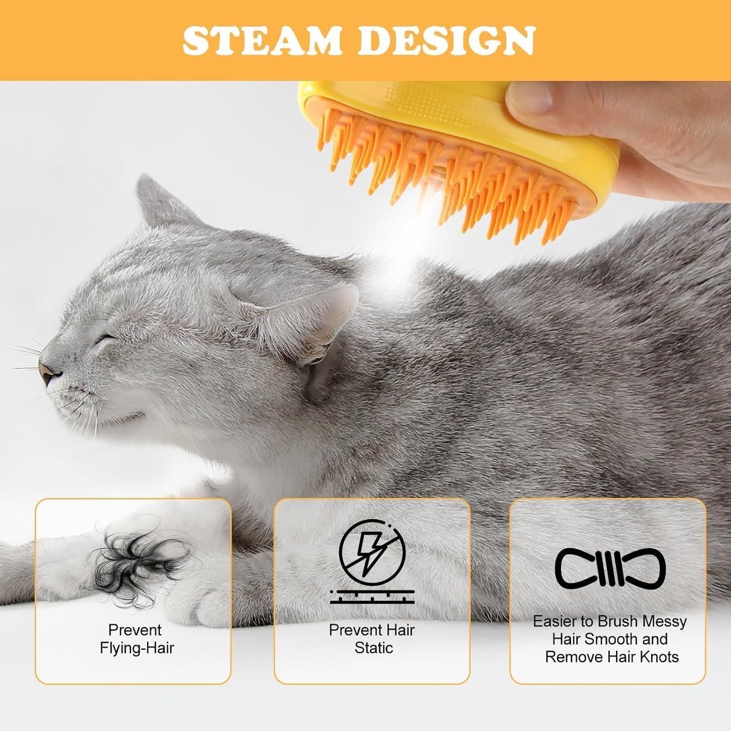 ๐พ Steaming Pet Hairbrush โ 3-in-1 Grooming & Massage Brush for Cats & Dogs