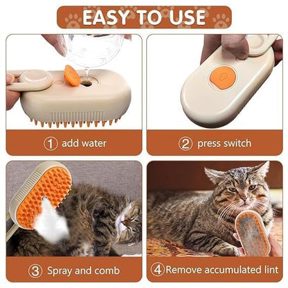 🐾 Steaming Pet Hairbrush – 3-in-1 Grooming & Massage Brush for Cats & Dogs