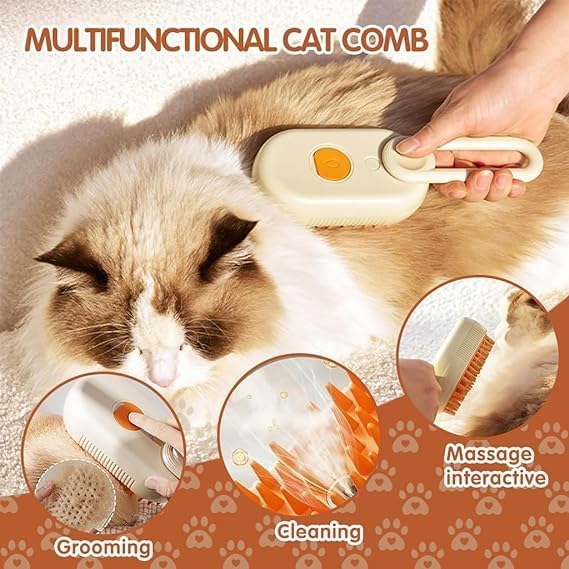 🐾 Steaming Pet Hairbrush – 3-in-1 Grooming & Massage Brush for Cats & Dogs