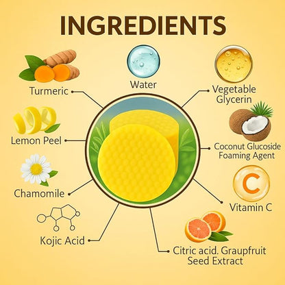 Kojic Acid & Turmeric Cleansing Pads for Face | Brightening, Pigmentation & Tan Removal | Exfoliating Skincare Wipes for Dark Spots, Acne Marks & Glowing Skin - 50 Pads