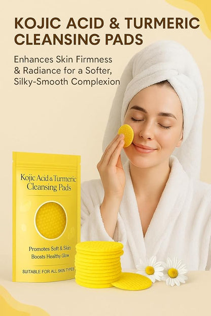 Kojic Acid & Turmeric Cleansing Pads for Face | Brightening, Pigmentation & Tan Removal | Exfoliating Skincare Wipes for Dark Spots, Acne Marks & Glowing Skin - 50 Pads